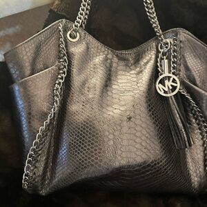 Michael Kors Gun Metallic Shoulder Bag with Chain Details